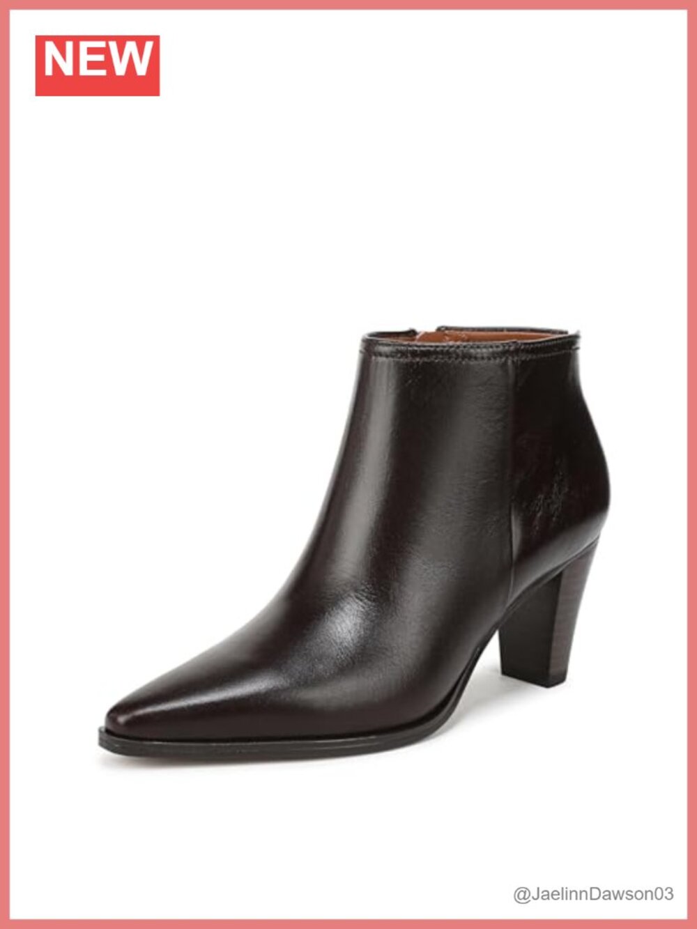 Leather Pointed Toe Ankle Bootie with Side Zipper 2.75" Heel